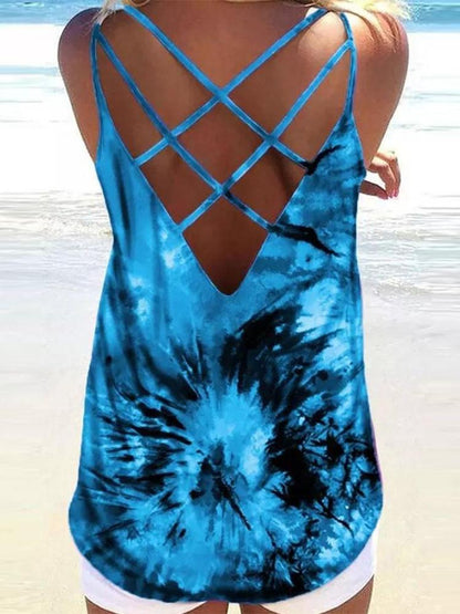 Backless Tie Dye Spaghetti Straps Sleeveless Tank Top - LuckyFash™