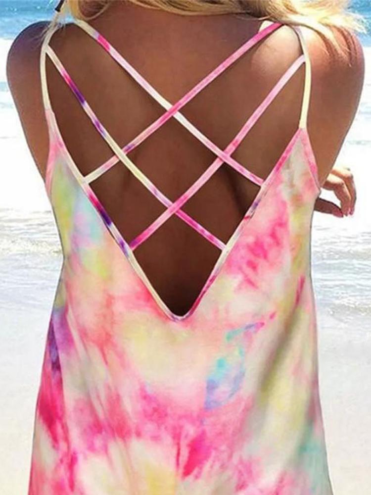 Backless Tie Dye Spaghetti Straps Sleeveless Tank Top - LuckyFash™