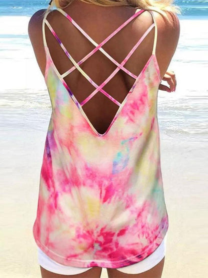 Backless Tie Dye Spaghetti Straps Sleeveless Tank Top - LuckyFash™