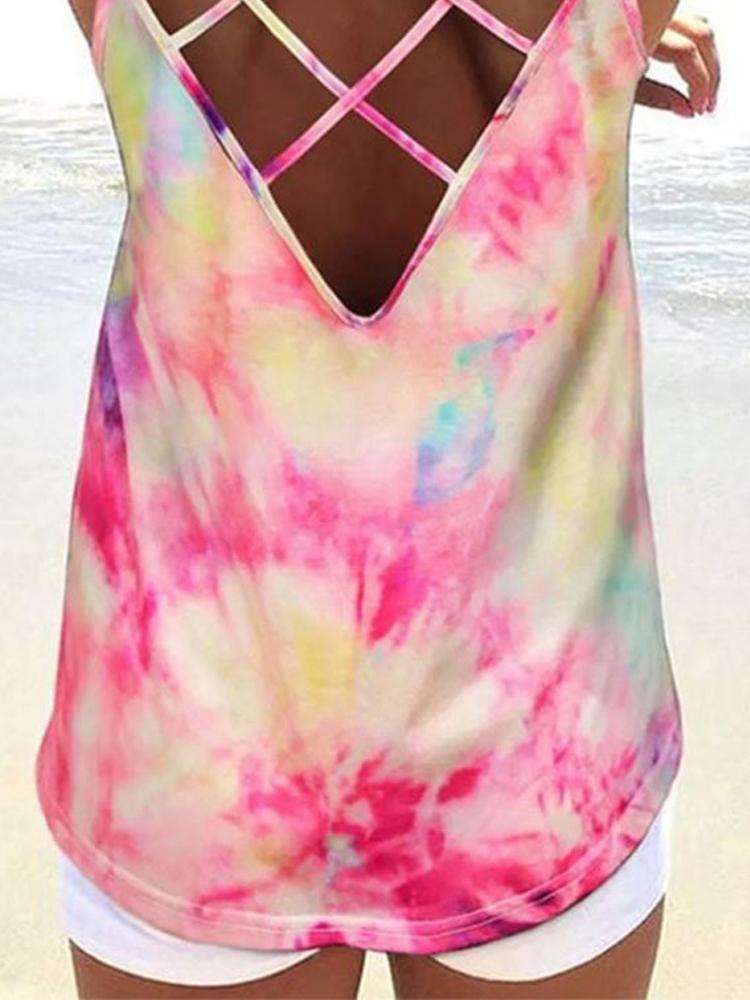 Backless Tie Dye Spaghetti Straps Sleeveless Tank Top - LuckyFash™