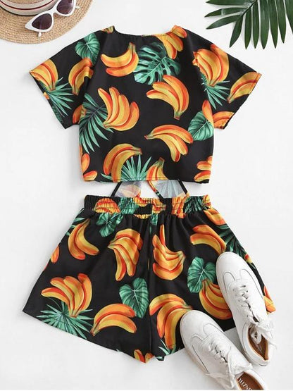 Bananas Print Tie Front Two Piece Set - LuckyFash™