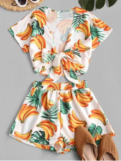 Bananas Print Tie Front Two Piece Set - LuckyFash™