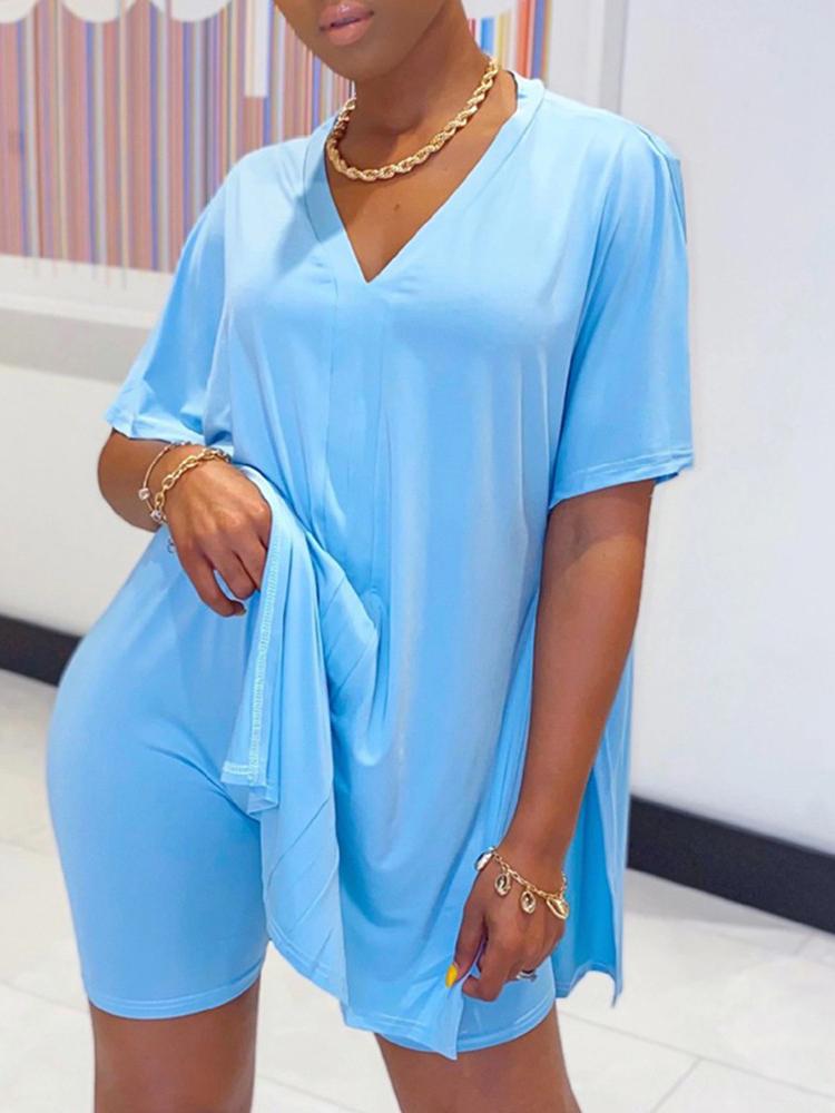 Batwing Sleeve Slit Top & High Waist Shorts Set - LuckyFash™