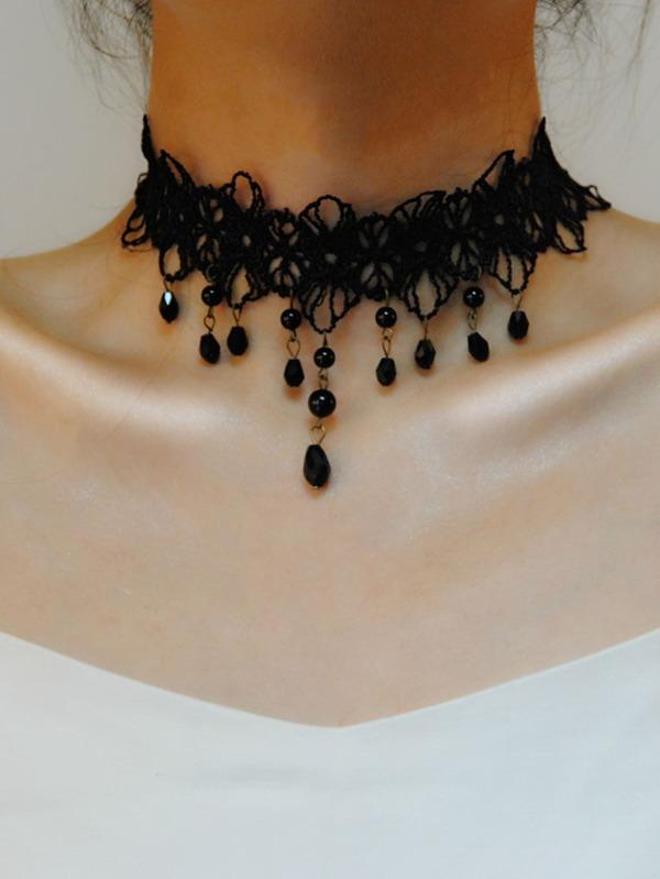 Bead Tassel Contrast Lace Choker - LuckyFash™