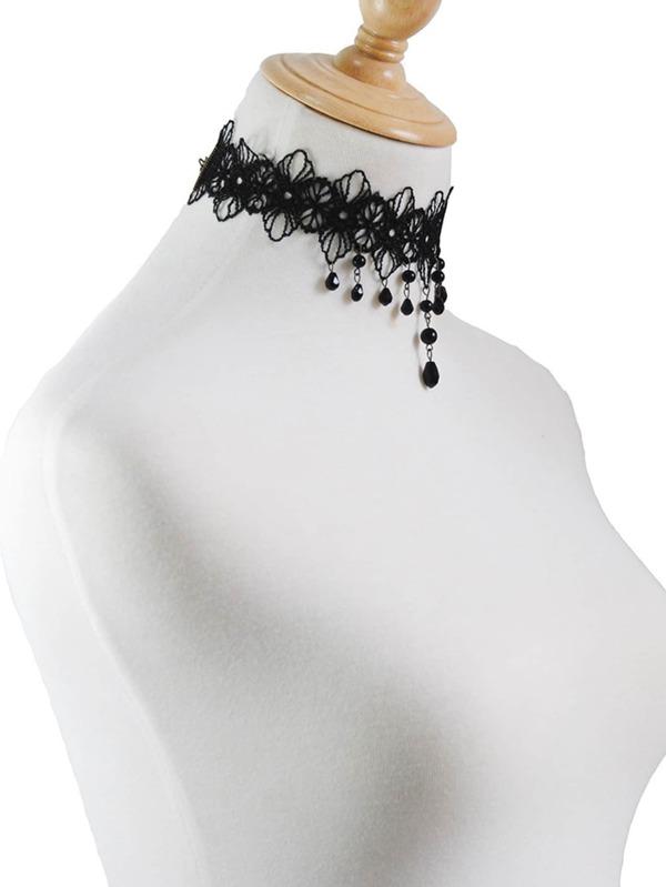 Bead Tassel Contrast Lace Choker - LuckyFash™