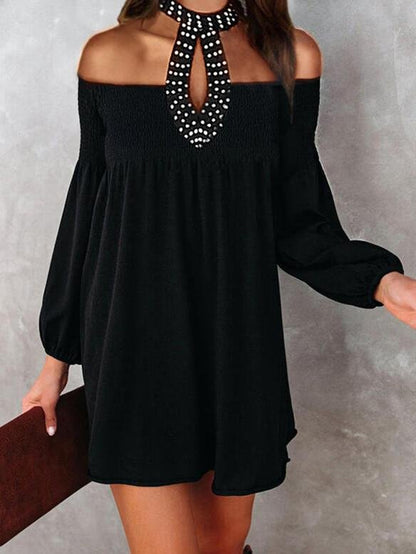 Beaded Collar Off Shoulder Mini Dress - LuckyFash™