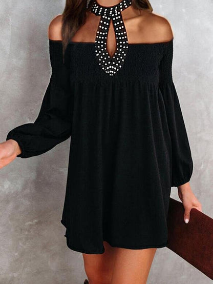 Beaded Collar Off Shoulder Mini Dress - LuckyFash™