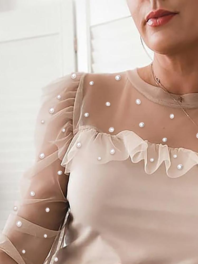 Beaded Sheer Mesh Ruffles Top - LuckyFash™