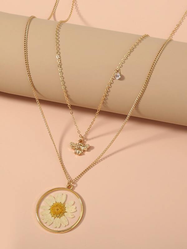 Bee & Flower Charm Layered Necklace - LuckyFash™