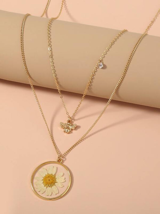 Bee & Flower Charm Layered Necklace - LuckyFash™