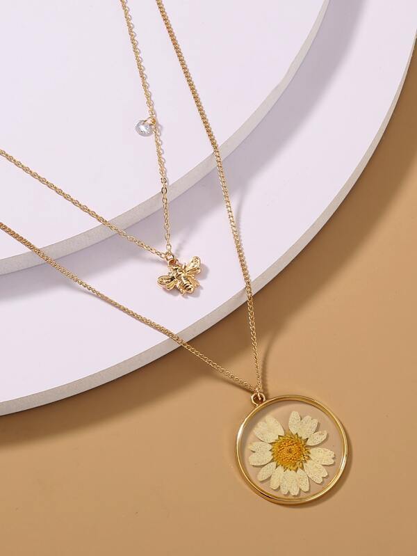 Bee & Flower Charm Layered Necklace - LuckyFash™