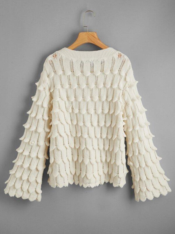 Bell Sleeve Pointelle Knit Sweater - LuckyFash™