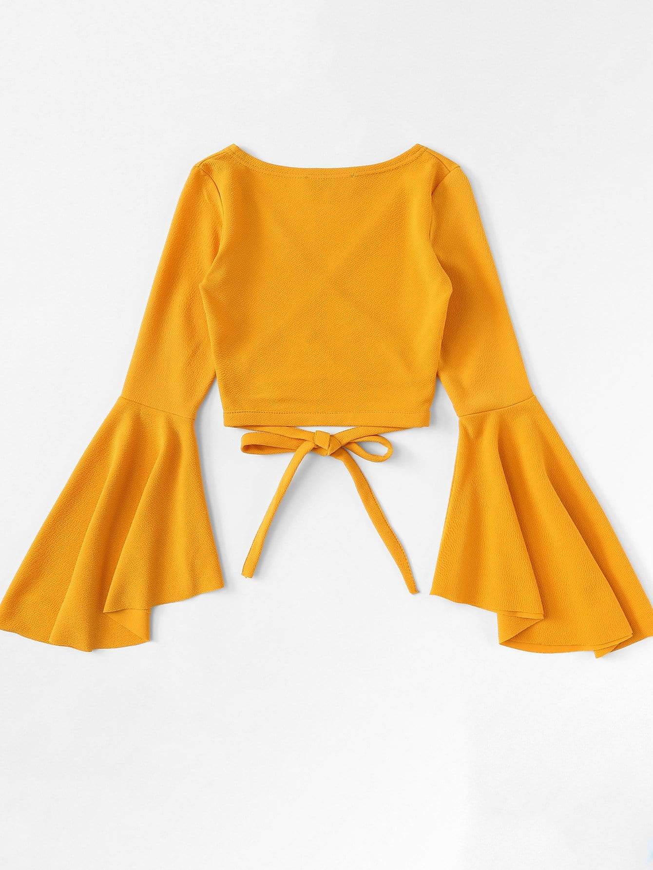 Bell Sleeve Self-Tie Crop Top - LuckyFash™