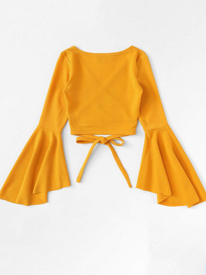 Bell Sleeve Self-Tie Crop Top - LuckyFash™