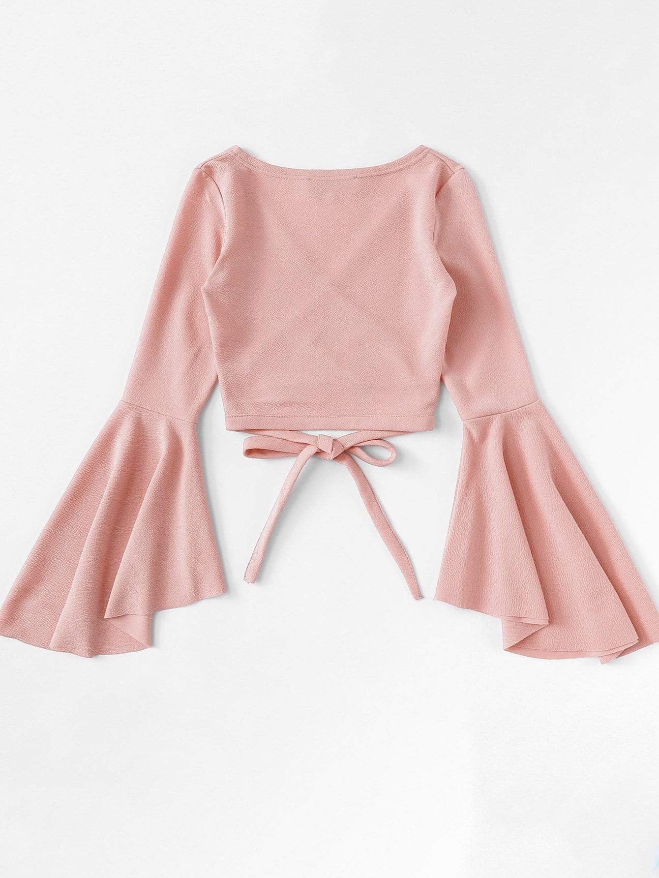 Bell Sleeve Self-Tie Crop Top - LuckyFash™