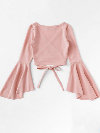 Bell Sleeve Self-Tie Crop Top - LuckyFash™