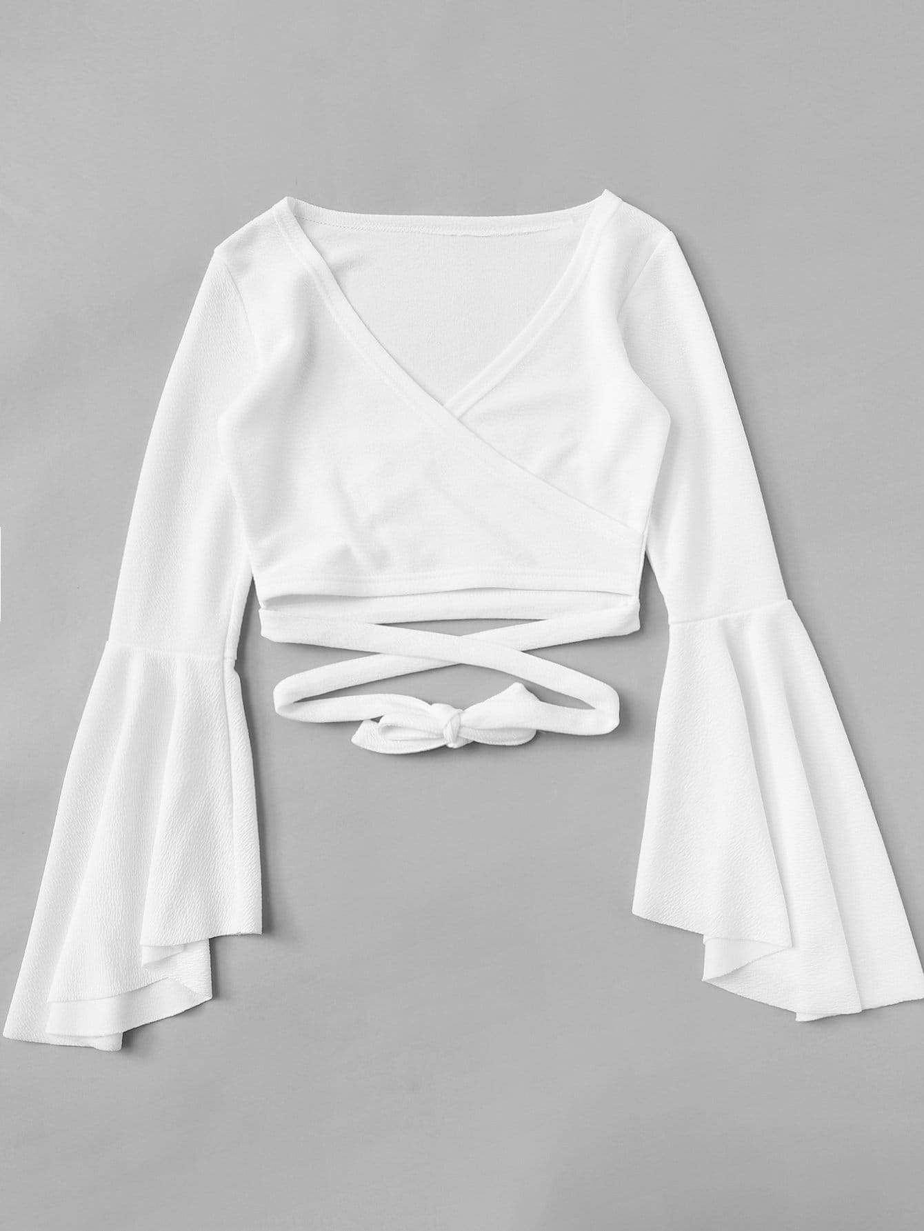 Bell Sleeve Self-Tie Crop Top - LuckyFash™