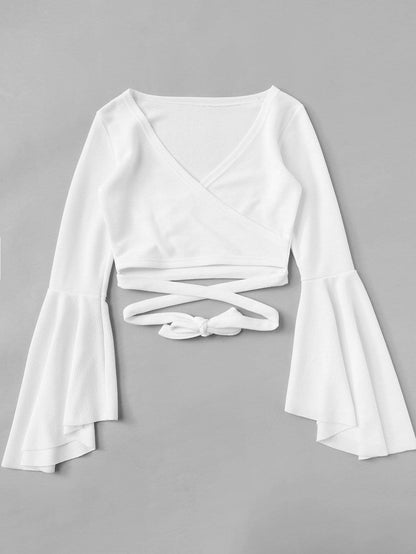 Bell Sleeve Self-Tie Crop Top - LuckyFash™