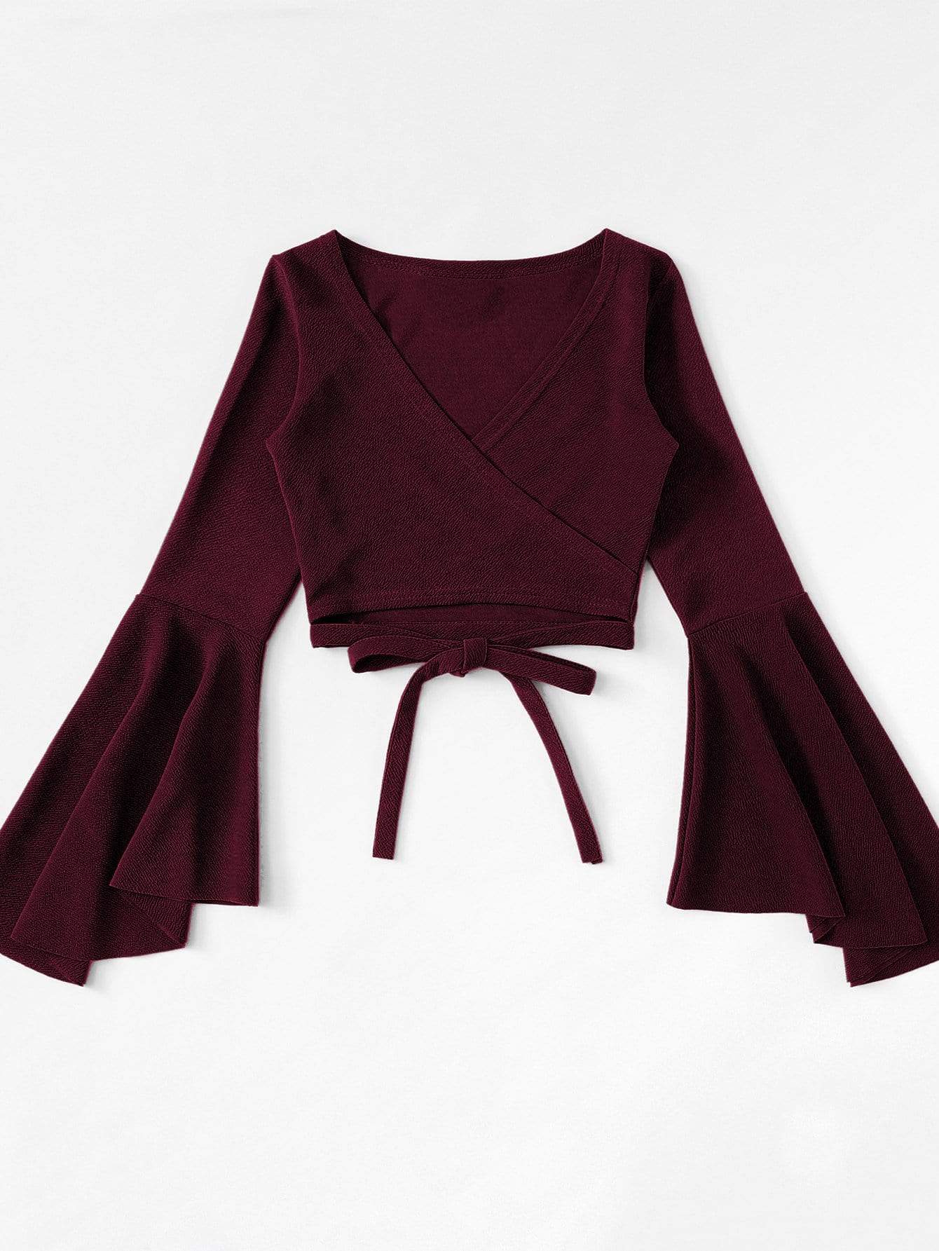 Bell Sleeve Self-Tie Crop Top - LuckyFash™