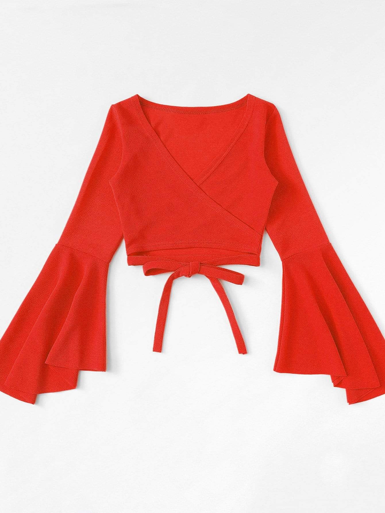 Bell Sleeve Self-Tie Crop Top - LuckyFash™