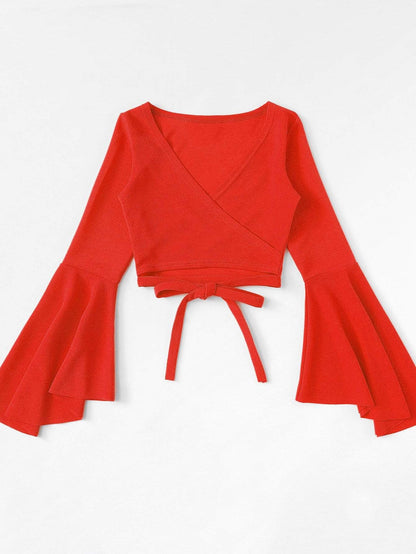 Bell Sleeve Self-Tie Crop Top - LuckyFash™