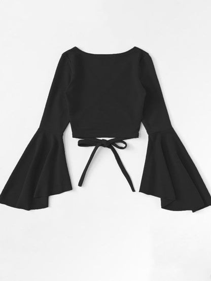 Bell Sleeve Self-Tie Crop Top - LuckyFash™