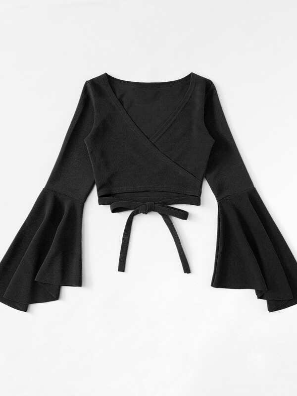 Bell Sleeve Self-Tie Crop Top - LuckyFash™