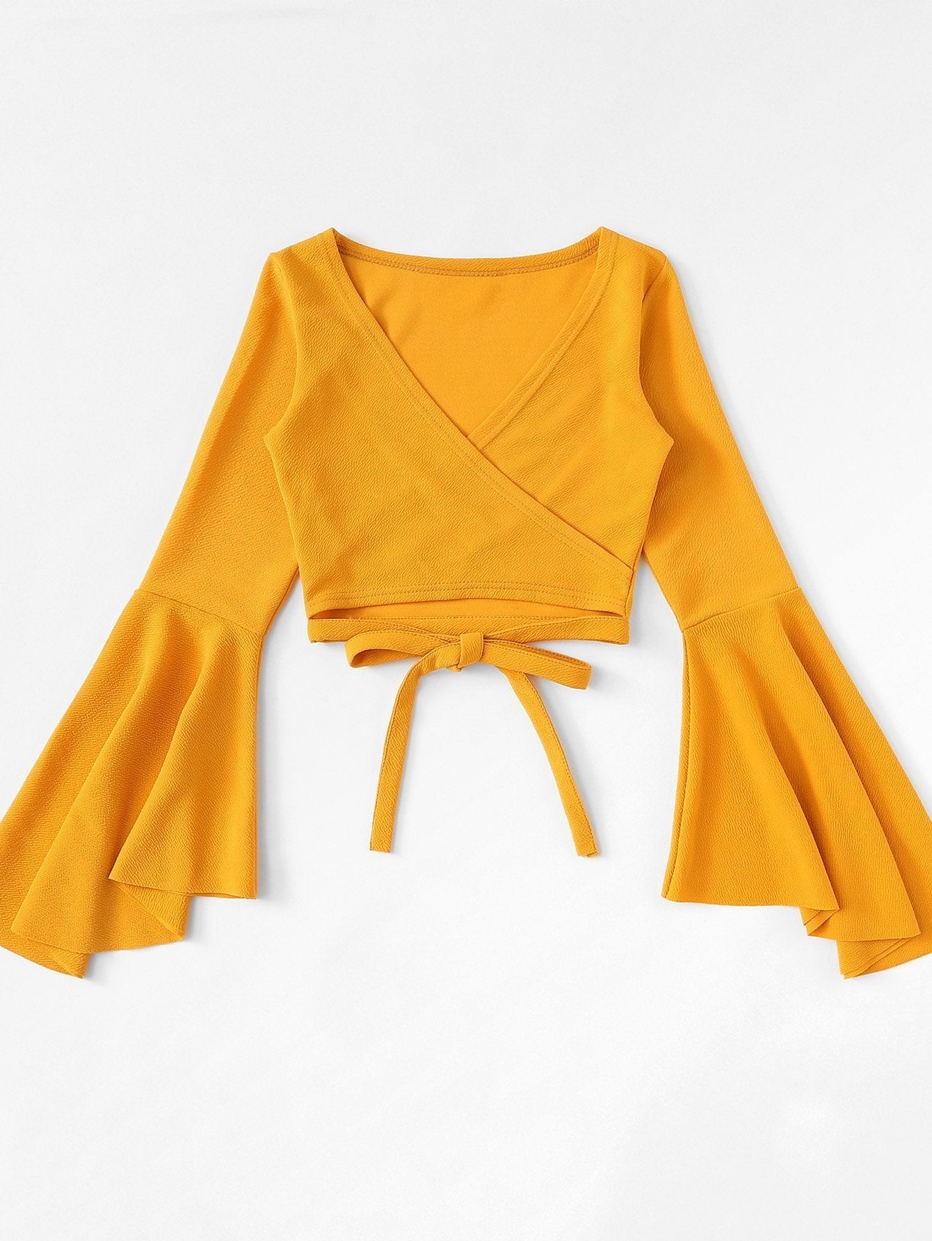 Bell Sleeve Self-Tie Crop Top - LuckyFash™