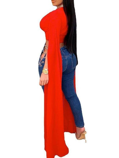 Belly Cloak Sleeve V Neck Crop Top - LuckyFash™