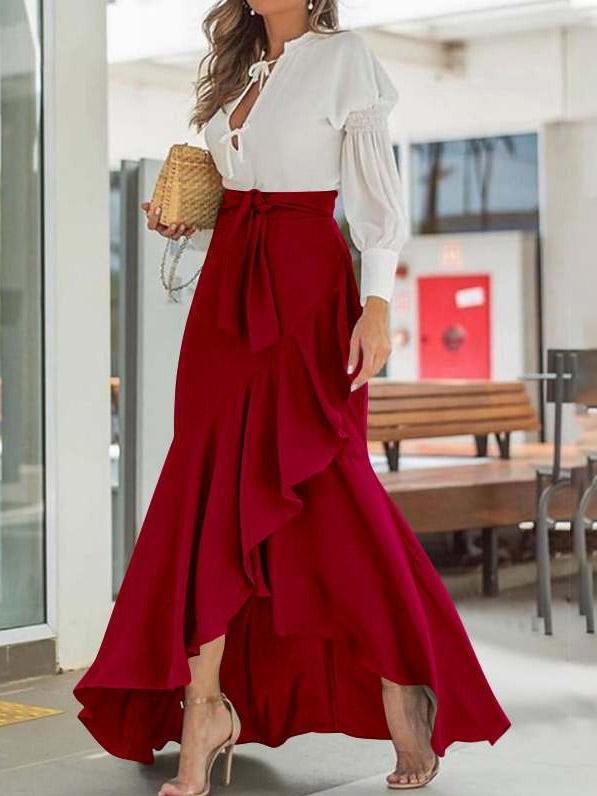 Belt Wrapped Hip Fishtail Skirt High Waist Irregular Skirt - LuckyFash™