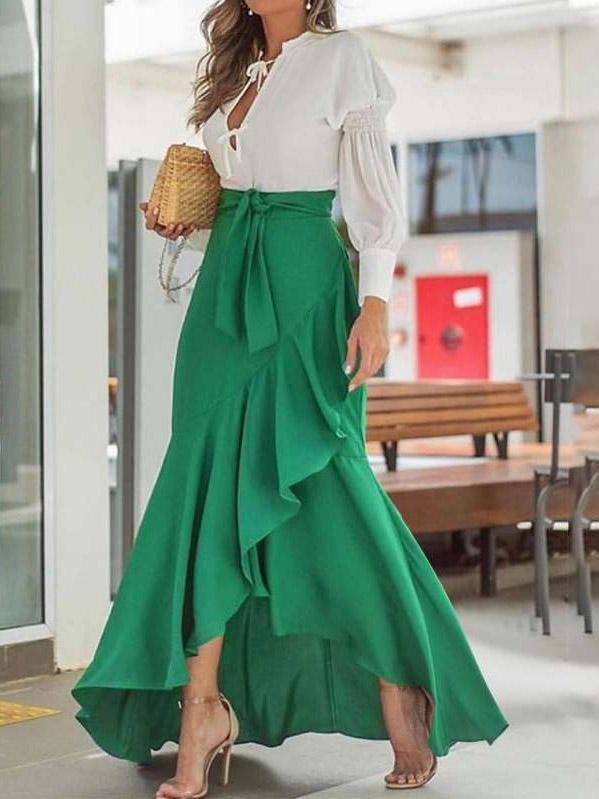 Belt Wrapped Hip Fishtail Skirt High Waist Irregular Skirt - LuckyFash™