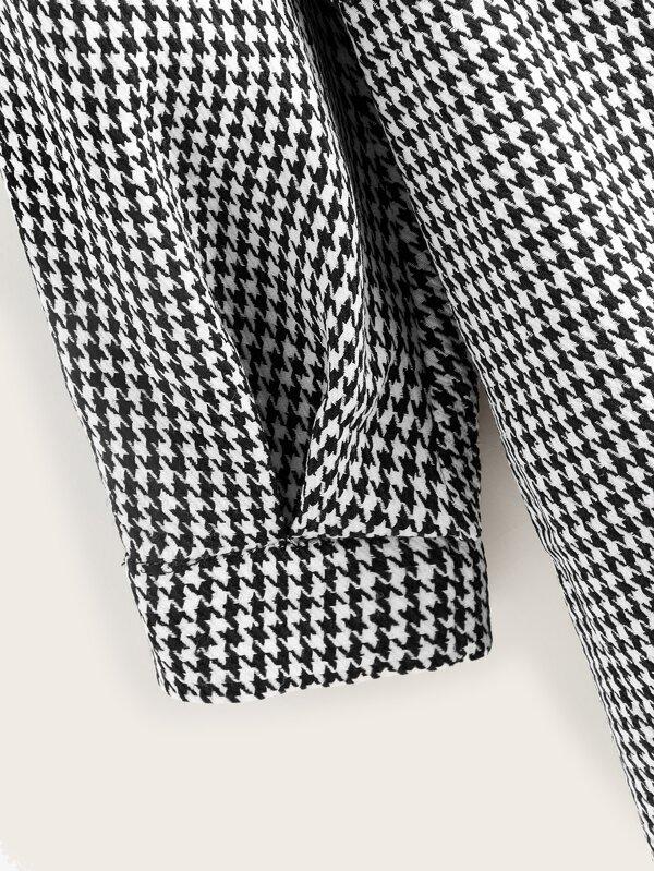 Belted Houndstooth Print Hooded Coat - LuckyFash™