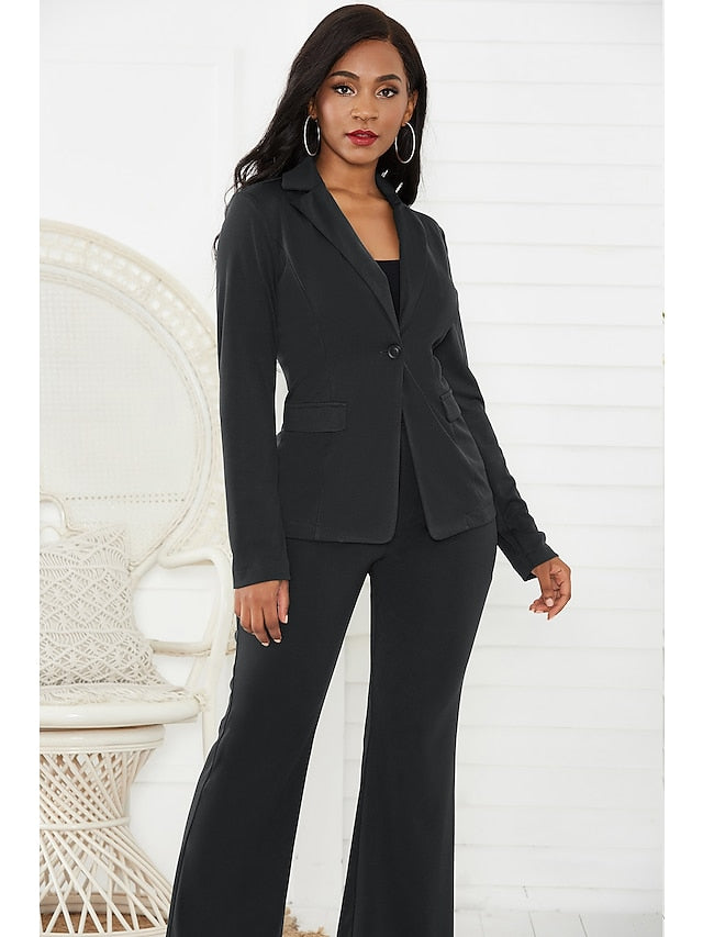 Women's Blazer Office Suit Pants Sets Basic Green Black Office Wear to work Solid Color Shirt Collar S M L XL - LuckyFash™