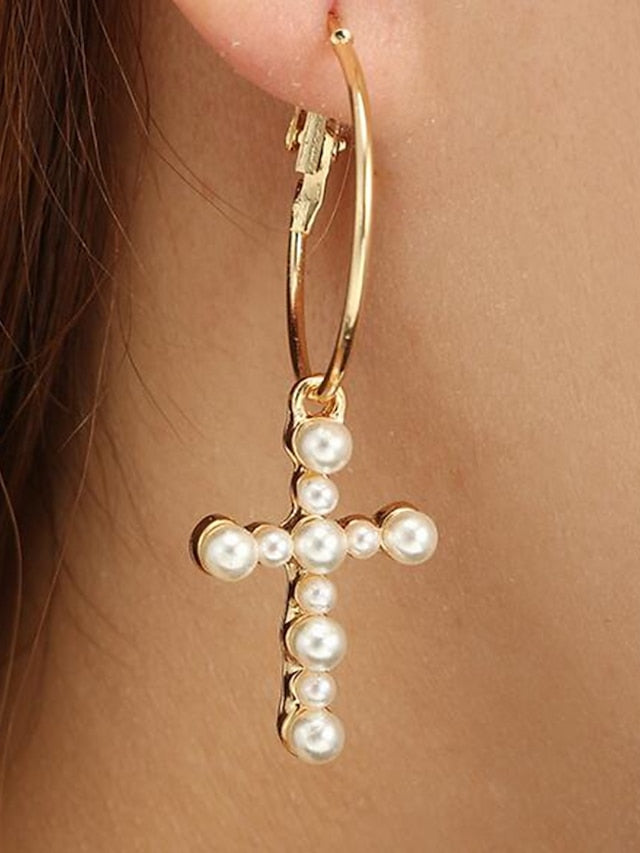 1 Pair Drop Earrings For Women's Wedding Street Imitation Pearl Alloy Classic Cross Fashion - LuckyFash™