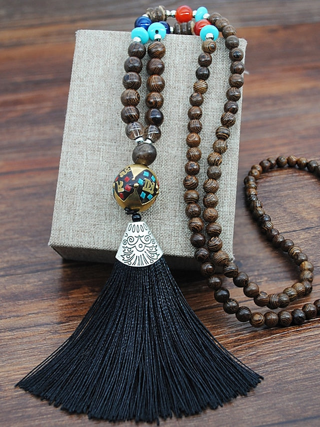 1PC Pendant Necklace Beaded Necklace For Women's Street Gift Prom Wooden Resin Alloy Tassel Precious Blessed - LuckyFash™