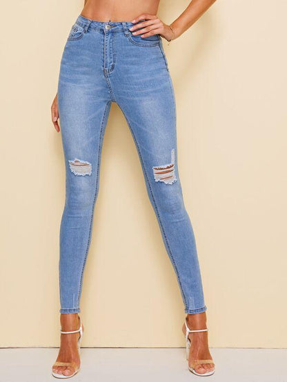 Bleach Wash High Waist High Stretch Skinny Jeans - LuckyFash™