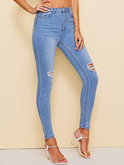 Bleach Wash High Waist High Stretch Skinny Jeans - LuckyFash™