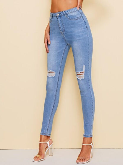 Bleach Wash High Waist High Stretch Skinny Jeans - LuckyFash™