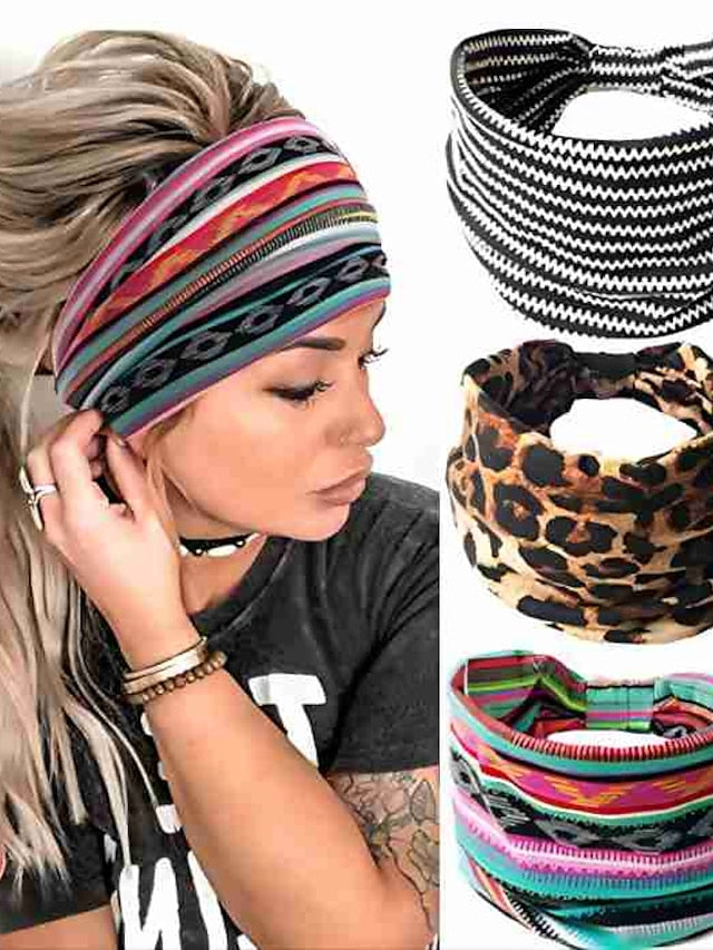 3 pcs Headbands Leopard Hair Bands Knoted Turban Headband Stretch Twist Head Wraps Stripe Cloth Head Bands for Women and Girls for Women - LuckyFash™