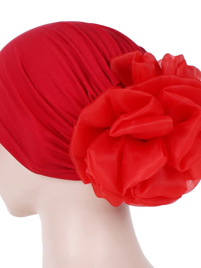 1pcs Women Floral Solid Hat Flower Stretchy Turban Bonnet Ladies Bandanas African Head Wrap - LuckyFash™