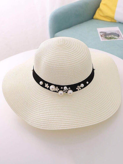 1pcs Lady Round Top Raffia Wide Brim Straw Hats Summer Sun Hats for Women With Leisure Beach Hats - LuckyFash™