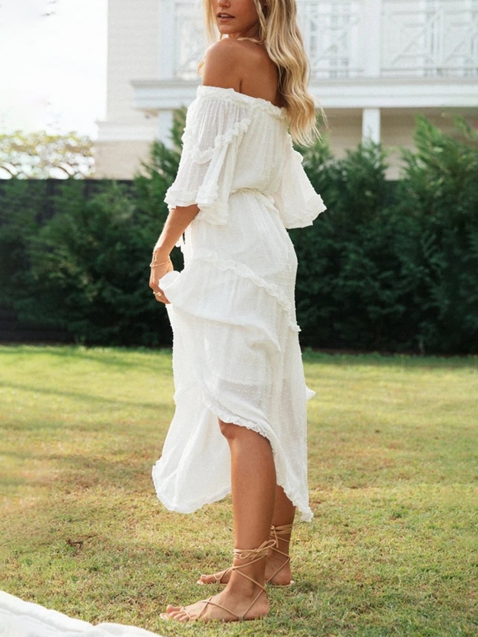 Boat Neck Off-Shoulder Bohemian Holiday Dress - LuckyFash™