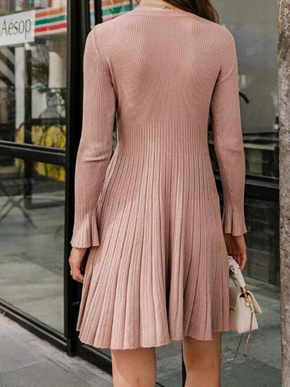 Boat Neck Ribbed Knit Sweater Dress Without Belt - LuckyFash™