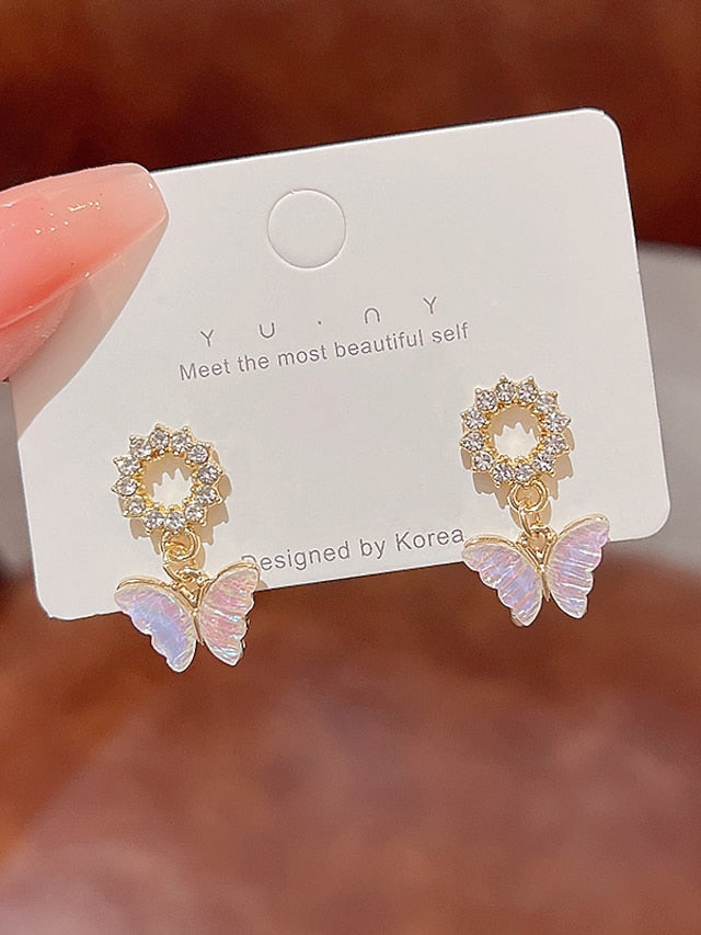 1 Pair Alloy Leaf/Butterfly with Rhinestone Drop Earrings For Women's Birthday Date Festival - LuckyFash™