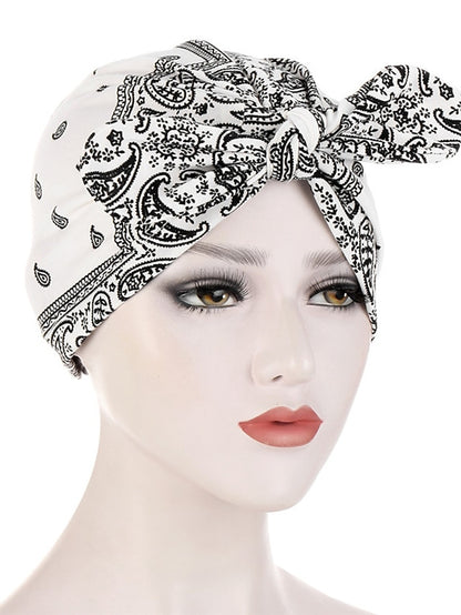 6 Colors New Fashion Bandanas Women Print Knotted Twist Turban Hat Twist Hijab Bonnet Cap India Hat Rabbit Ear Headband Muslim Hijab - LuckyFash™