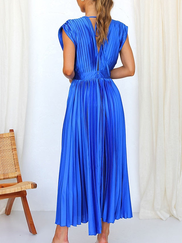 Women's Wedding Guest Dress Swing Dress Formal Dress Long Dress Maxi Dress Black Pink Red Sleeveless Pure Color Pleated Summer Spring Fall V Neck Party Evening Party Wedding Guest Vacation Loose Fit - LuckyFash™
