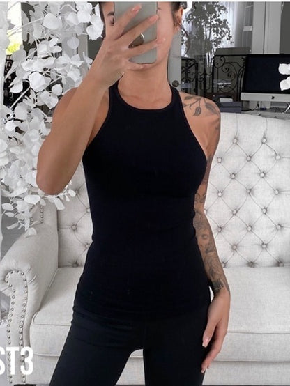 Tank Top Going Out Tops Concert Tops Black White Plain Sleeveless Daily Club Basic Sexy Round Neck Regular S for Women - LuckyFash™