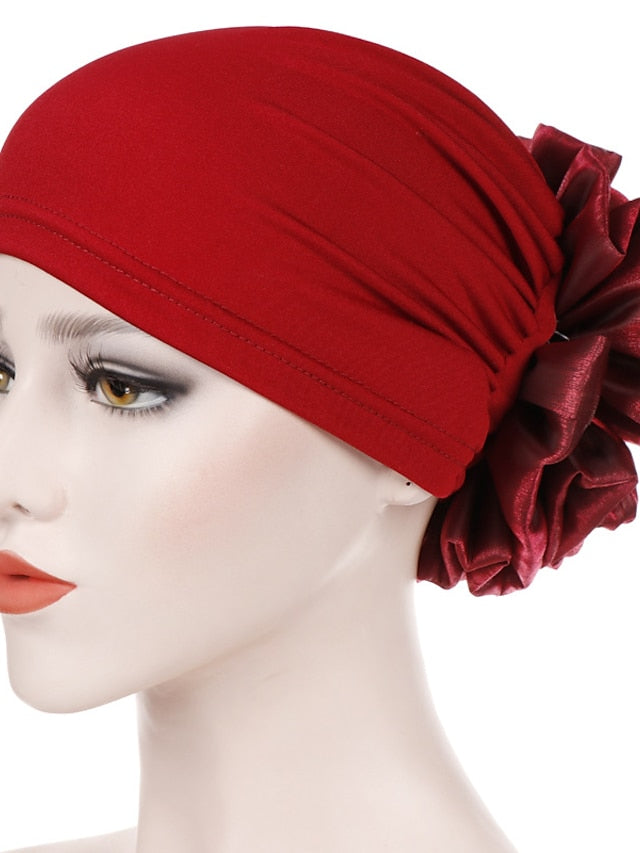 1pcs Women Floral Solid Hat Flower Stretchy Turban Bonnet Ladies Bandanas African Head Wrap - LuckyFash™