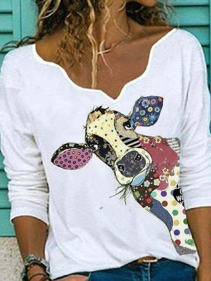Bull Head Print Casual Long Sleeve T-Shirt - LuckyFash™