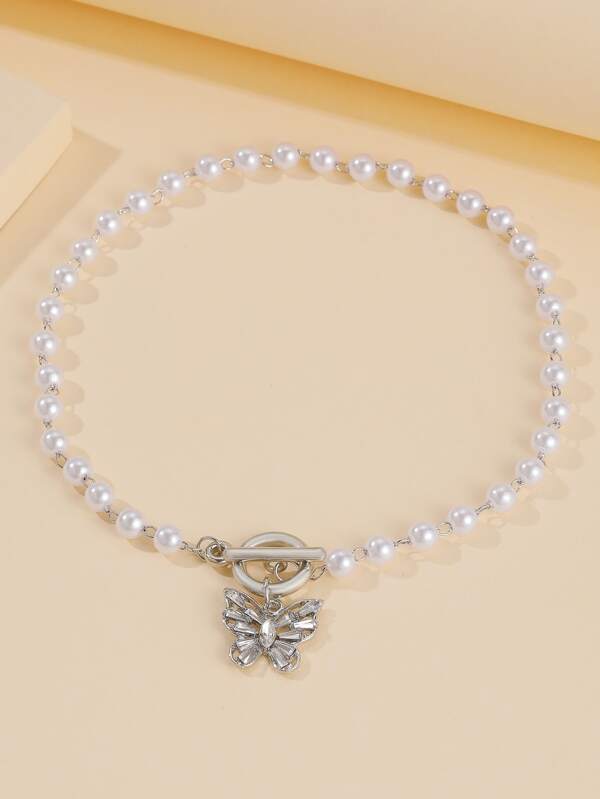 Butterfly Charm Faux Pearl Choker - LuckyFash™